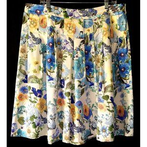 TALBOTS 16 Ivory w/Floral Print Polished Cotton Pleated Unlined Skirt w/Side Zip